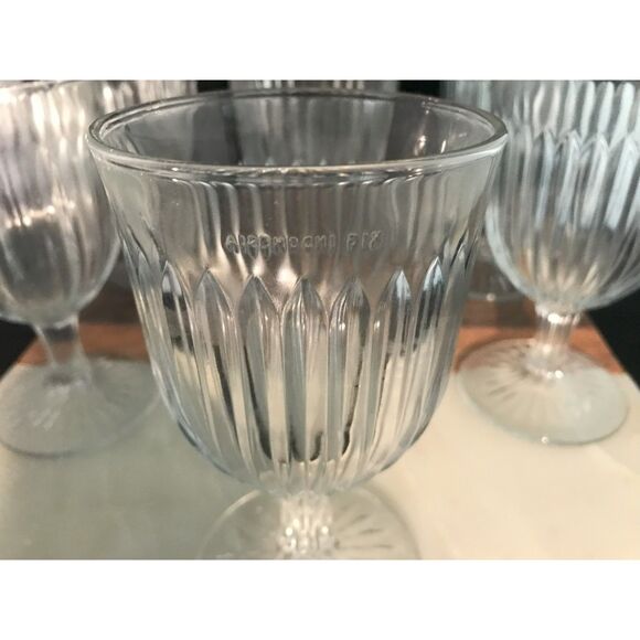 KIG Indonesia Stemware: set of 6 Goblets Art Deco w Striking Vertical Lines - Picture 4 of 5